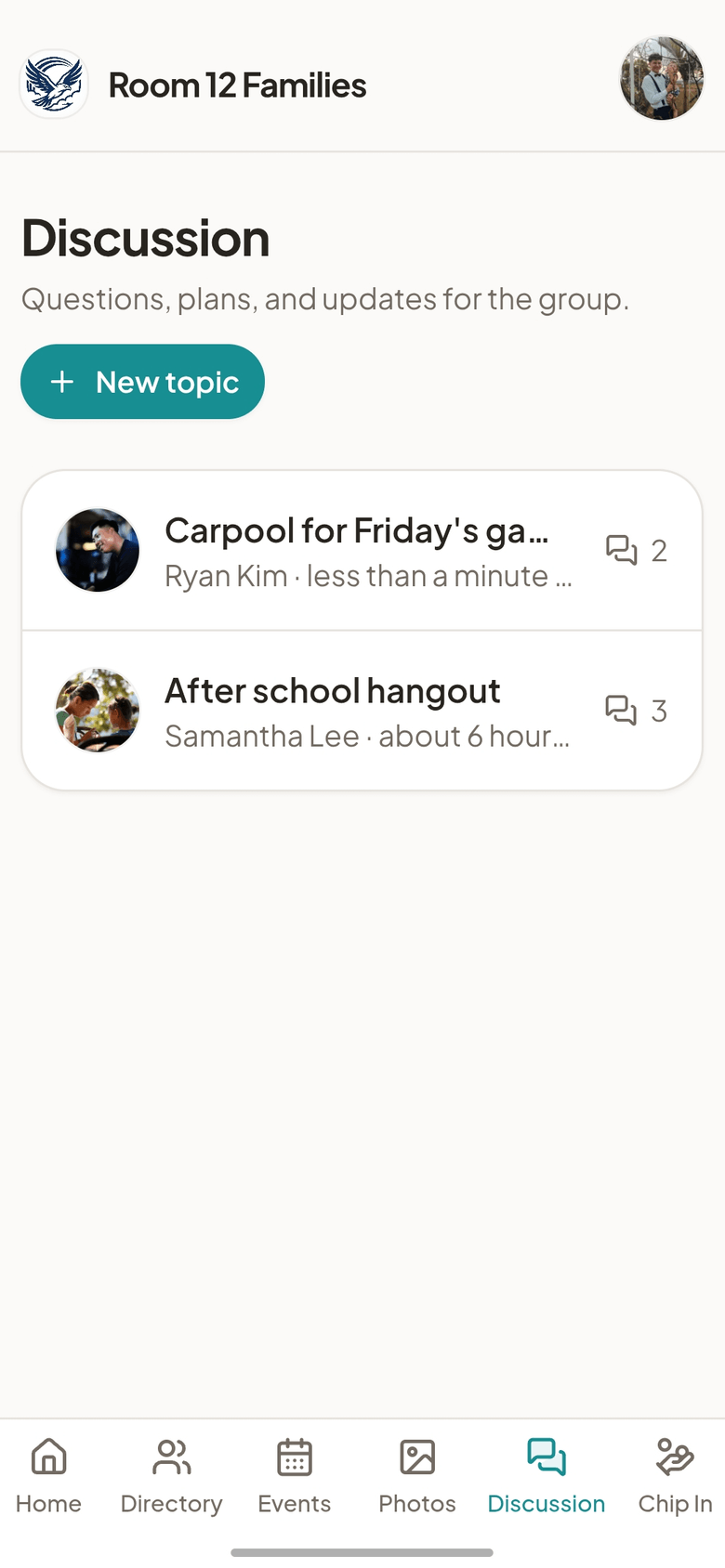 A discussion thread in Group Space