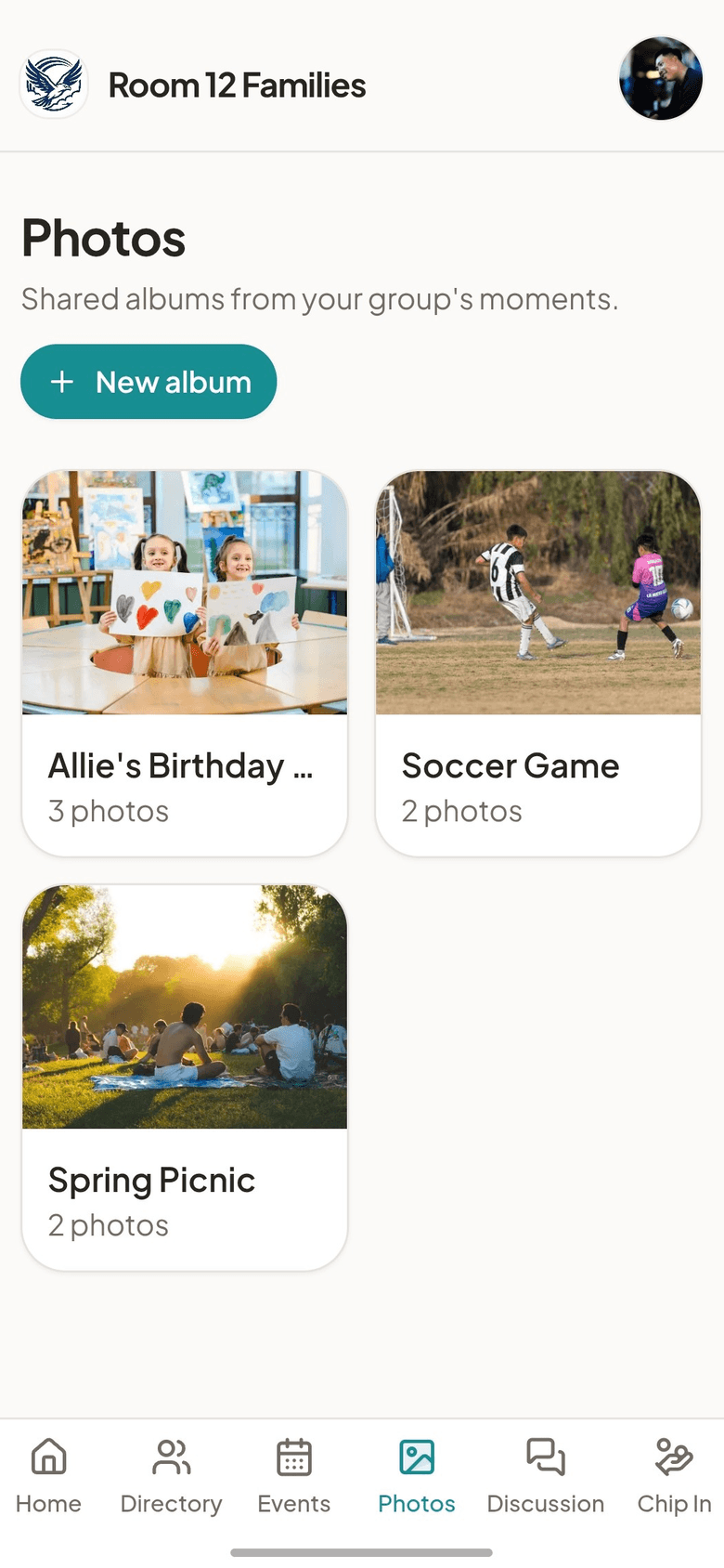 A shared photo album in Group Space
